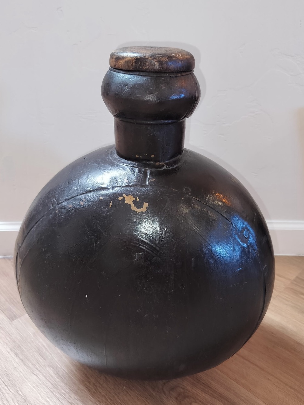Antique Indian Iron Water Vessel - Hand-Forged with Dovetail Seams 17x13x8”